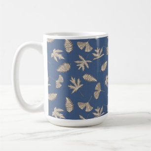 Rustikale Leaf-Silhouetten, Denim Blue, Khaki, Cre Kaffeetasse