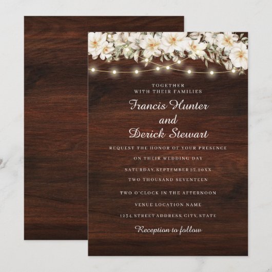 Rustikale Leaf-Streichlampen Einladung zur Hochzei (Vorne/Hinten)