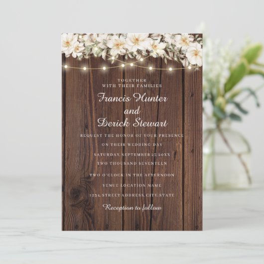 Rustikale Leaf-Streichlampen Einladung zur Hochzei (Stehend Vorderseite)