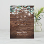Rustikale Leaf String Lights Save the Date (Stehend Vorderseite)