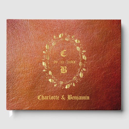 Rustikale Lederhochzeit Gästebuch (Vorderseite)