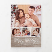 Rustikale Leinen & Happy Holidays Script Multiphot Dreifach Gefaltete Karte (Cover)