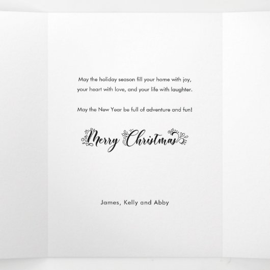 Rustikale Leinen & Happy Holidays Script Multiphot Dreifach Gefaltete Karte (Innenseite Mitte)