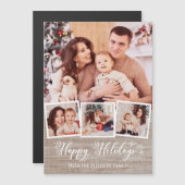Rustikale Leinen & Happy Holidays Skript 4-Foto Magnetkarte (Vorne/Hinten)
