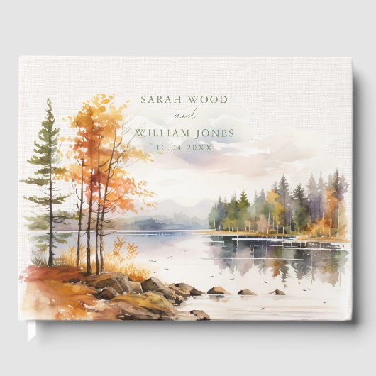 Rustikale Leinen mit Herbstsee Hochzeitgästerbuch Gästebuch (Vorderseite)