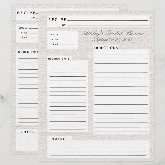 Rustikale Leinenrezeptur Beilage für Brautpartys (Vorne/Hinten)