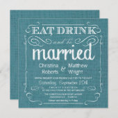 Rustikale Leinwand-aquamarine blaue Einladung (Vorne/Hinten)