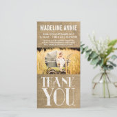 Rustikale Leinwand-Baby-Geburt danken Ihnen Foto Dankeskarte (Stehend Vorderseite)