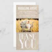 Rustikale Leinwand-Baby-Geburt danken Ihnen Foto Dankeskarte (Vorne/Hinten)