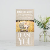 Rustikale Leinwand-Baby-Geburt danken Ihnen Foto Dankeskarte (Stehend Vorderseite)