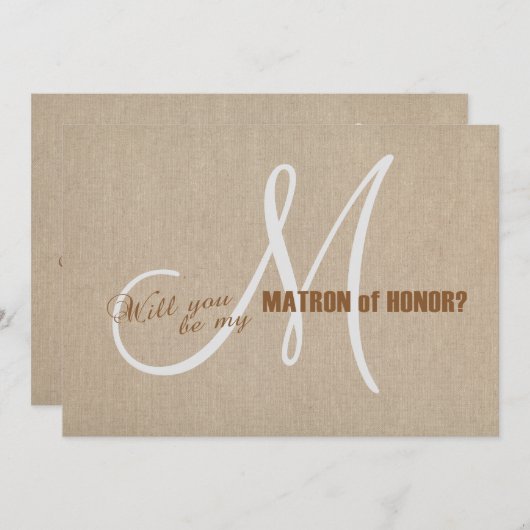 Rustikale Leinwand für Linden Wedding Be My Matron Einladung (Vorne/Hinten)