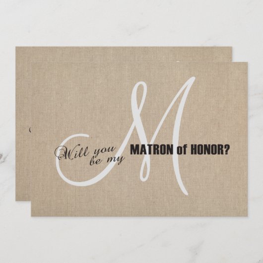 Rustikale Leinwand für Linden Wedding Be My Matron Einladung (Vorne/Hinten)