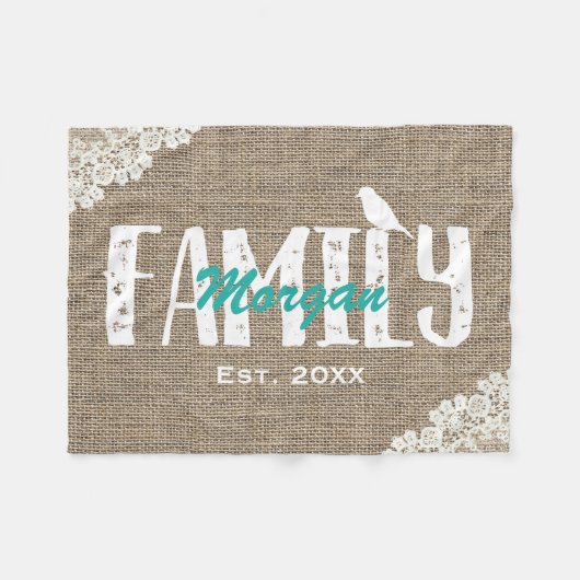 Rustikale Leinwand geschnürter Familienname Fleecedecke (Vorderseite (Horizontal))