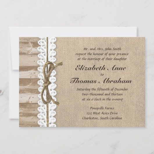 Rustikale Leinwand-Scheunen-hölzerne Einladung (Vorderseite)