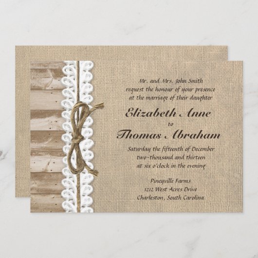 Rustikale Leinwand-Scheunen-hölzerne Einladung (Vorne/Hinten)