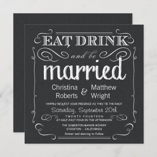 Rustikale Leinwand-Schwarz-weiße Einladung (Vorne/Hinten)