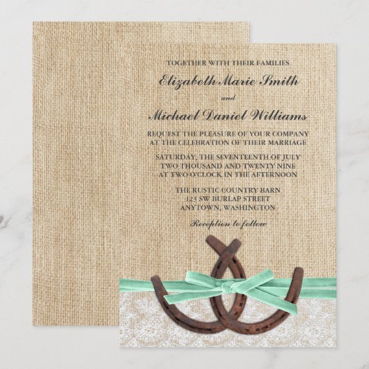 Rustikale Leinwand-Spitze-tadellose Einladung (Vorne/Hinten)