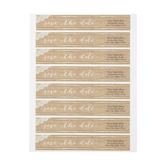 Rustikale Leinwand u. Spitze, die Save the Date (Bogen)