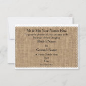 Rustikale Leinwand-und Spitze-Hochzeits-Einladung Einladung (Rückseite)