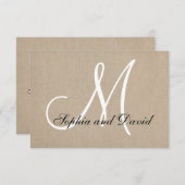Rustikale Leinwand Wedding RSVP Monogram Card (Vorne/Hinten)