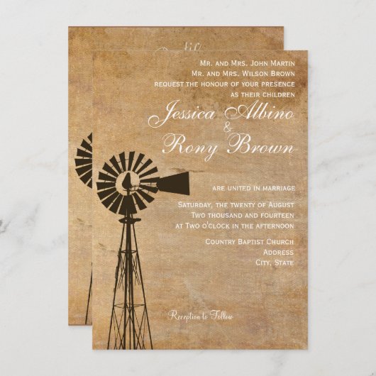 Rustikale Leinwand Windmill Wedding Einladung (Vorne/Hinten)