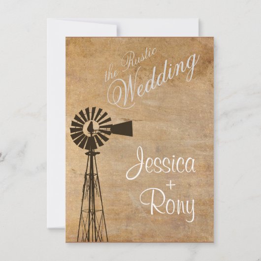 Rustikale Leinwand Windmill Wedding Einladung (Rückseite)