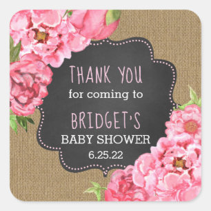 Rustikale Leinwandrosapfingstrosen danken Ihnen, Quadratischer Aufkleber