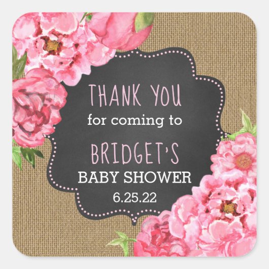 Rustikale Leinwandrosapfingstrosen danken Ihnen, Quadratischer Aufkleber (Vorderseite)