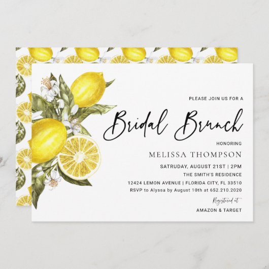 Rustikale Lemon Bridal Brunch Dusche Einladung (Vorne/Hinten)