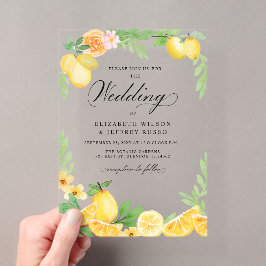 Rustikale Lemon Citrus Boho Sommerhochzeit Acryleinladungen