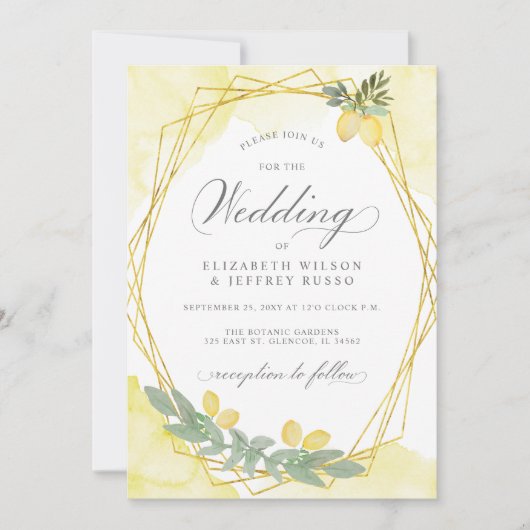 Rustikale Lemon Citrus Boho Sommerhochzeit Einladung (Vorderseite)