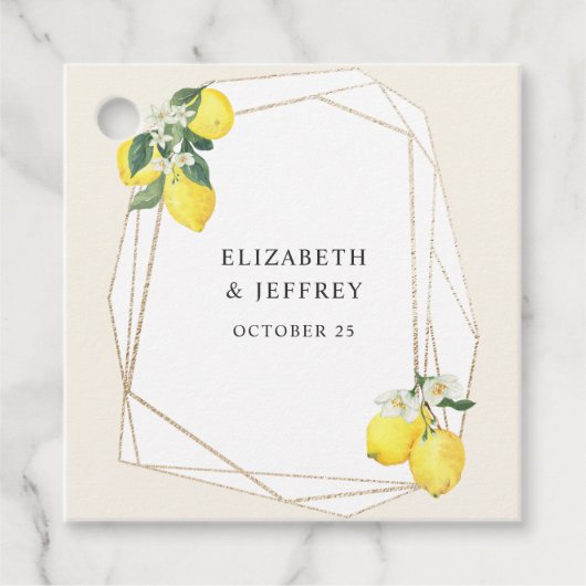 Rustikale Lemon Citrus Boho Sommerhochzeit Geschenkanhänger (Vorderseite)