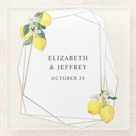 Rustikale Lemon Citrus Boho Sommerhochzeit Glasuntersetzer (Vorderseite)