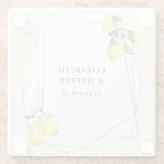 Rustikale Lemon Citrus Boho Sommerhochzeit Glasuntersetzer (Rückseite)