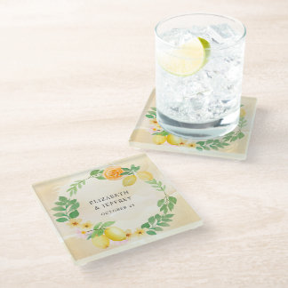 Rustikale Lemon Citrus Boho Sommerhochzeit Glasuntersetzer