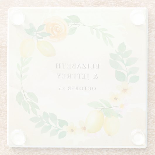 Rustikale Lemon Citrus Boho Sommerhochzeit Glasuntersetzer (Rückseite)