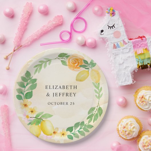 Rustikale Lemon Citrus Boho Sommerhochzeit Pappteller (Party)