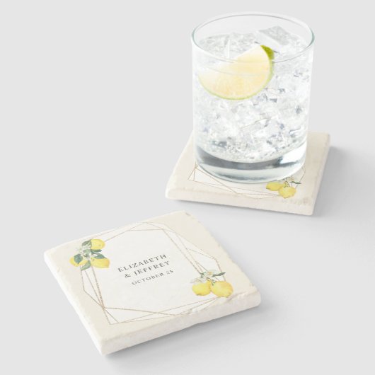 Rustikale Lemon Citrus Boho Sommerhochzeit Steinuntersetzer (Seitenansicht)