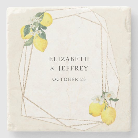 Rustikale Lemon Citrus Boho Sommerhochzeit Steinuntersetzer (Vorderseite)