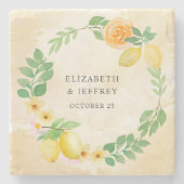 Rustikale Lemon Citrus Boho Sommerhochzeit Steinuntersetzer (Vorderseite)