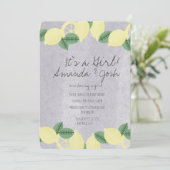 Rustikale Lemon Citrus Vintag Stone Babydusche Einladung (Stehend Vorderseite)