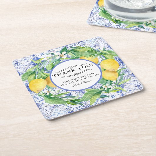 Rustikale Lemon Farm Greenery Wreath Blue White Ti Rechteckiger Pappuntersetzer (angewinkelt)