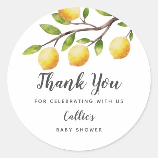 Rustikale Lemon Gender Neutral Baby Dusche Runder Aufkleber (Vorderseite)