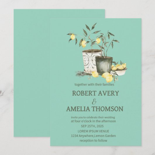Rustikale Lemon-Hochzeit Einladung (Vorne/Hinten)