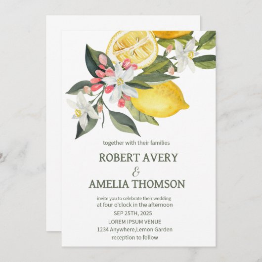 Rustikale Lemon-Hochzeit Einladung (Vorne/Hinten)