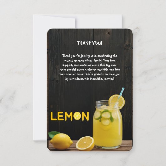 Rustikale Lemon Lemonade Kinderdusche Dankeskarte (Vorderseite)