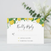 Rustikale Lemon Wedding RSVP Card (Stehend Vorderseite)