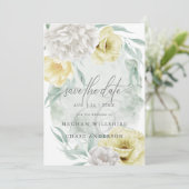 Rustikale Lemon Yellow Ivory Peony Blume Einladung (Stehend Vorderseite)