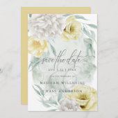 Rustikale Lemon Yellow Ivory Peony Blume Einladung (Vorne/Hinten)