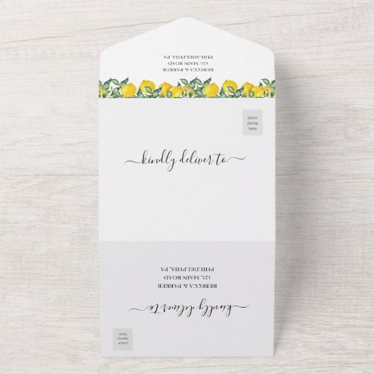 Rustikale Lemons Hochzeitseinladung in einem All In One Einladung (Außenbereich)